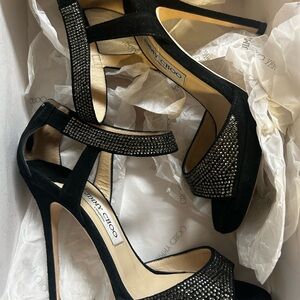 Jimmy Choo Black Stiletto Heels with Rhinestone Detailing